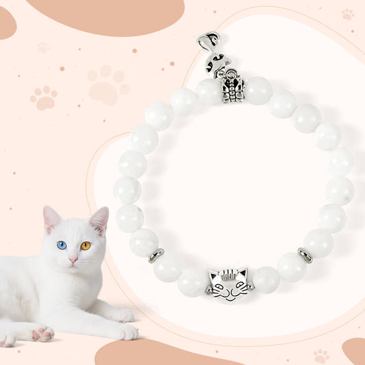 Buddha Stones White Cat Natural White Chalcedony Bead Positive Bracelet