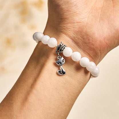 Buddha Stones White Cat Natural White Chalcedony Bead Positive Bracelet