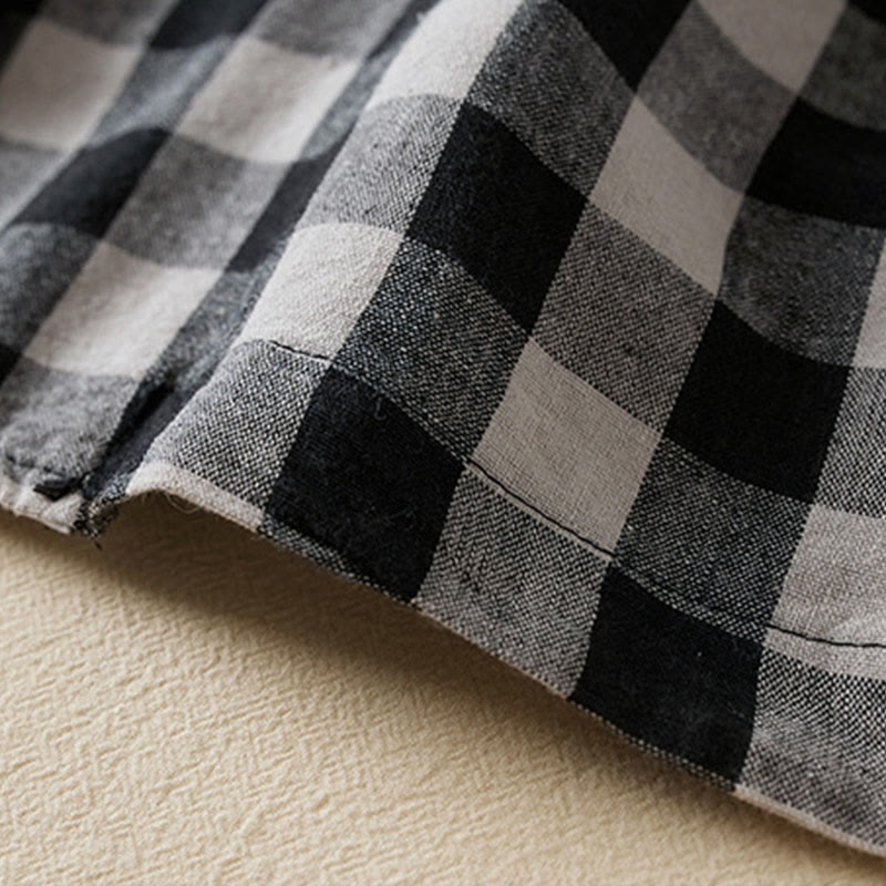 Buddha Stones Commute Plaid Pattern Women's Cotton Lapel Long Sleeve Jacket With Pockets