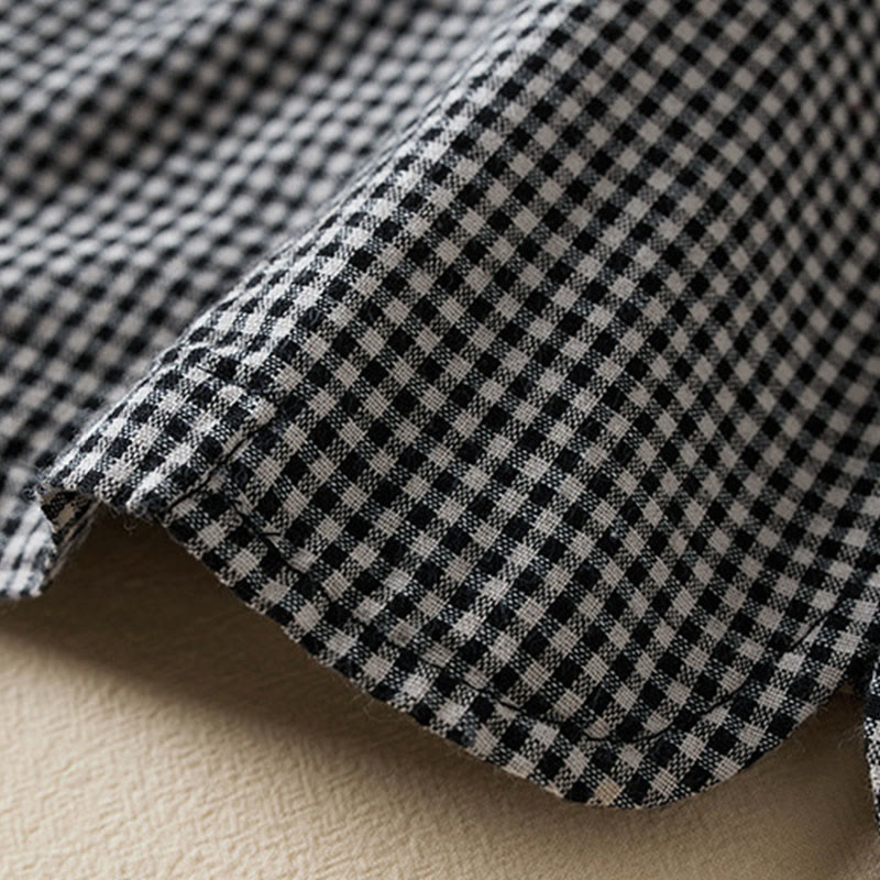 Buddha Stones Commute Plaid Pattern Women's Cotton Lapel Long Sleeve Jacket With Pockets