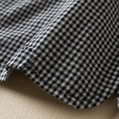 Buddha Stones Commute Plaid Pattern Women's Cotton Lapel Long Sleeve Jacket With Pockets
