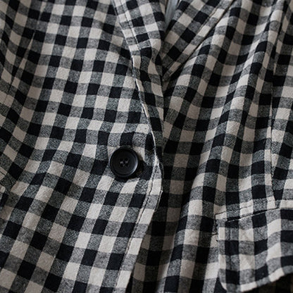 Buddha Stones Commute Plaid Pattern Women's Cotton Lapel Long Sleeve Jacket With Pockets