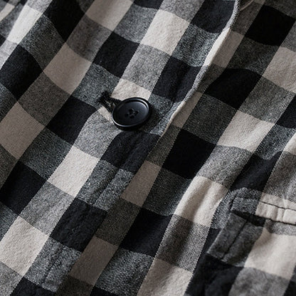 Buddha Stones Commute Plaid Pattern Women's Cotton Lapel Long Sleeve Jacket With Pockets
