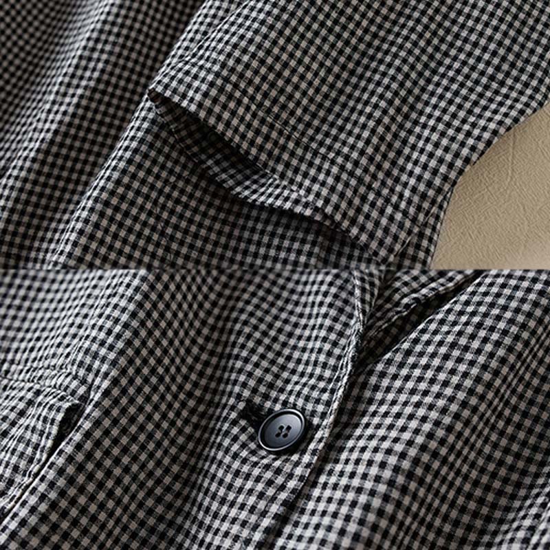 Buddha Stones Commute Plaid Pattern Women's Cotton Lapel Long Sleeve Jacket With Pockets