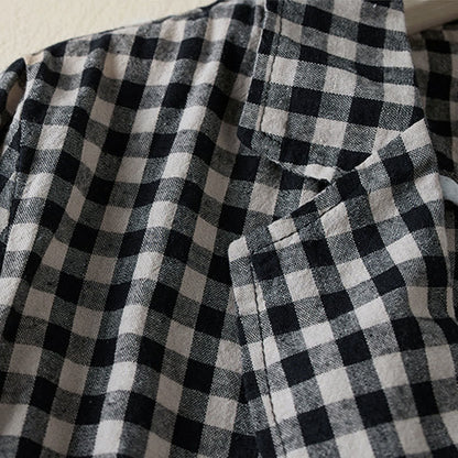 Buddha Stones Commute Plaid Pattern Women's Cotton Lapel Long Sleeve Jacket With Pockets