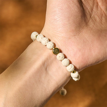 Buddha Stones White Lava Rock Om Symbol Healing Calm Bracelet