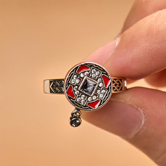 Buddha Stones Om Mani Padme Hum Copper Prayer Wheel Rotatable Wealth Ring