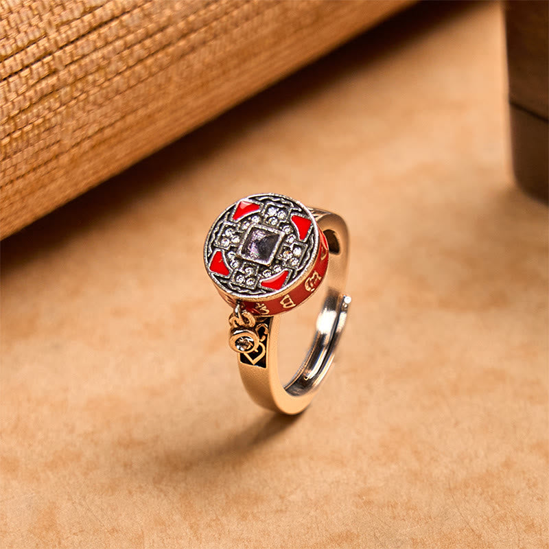 Buddha Stones Om Mani Padme Hum Copper Prayer Wheel Rotatable Wealth Ring