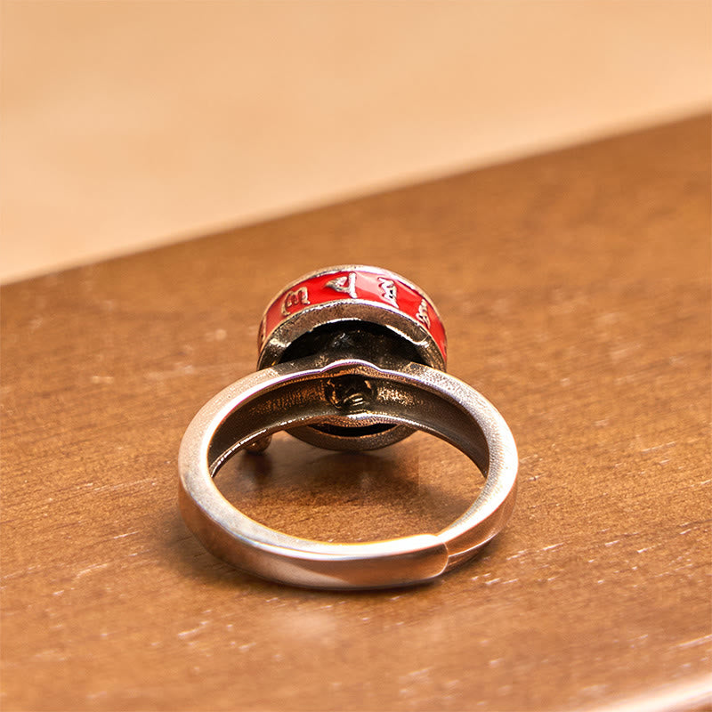 Buddha Stones Om Mani Padme Hum Copper Prayer Wheel Rotatable Wealth Ring