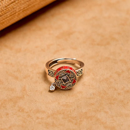 Buddha Stones Om Mani Padme Hum Copper Prayer Wheel Rotatable Wealth Ring