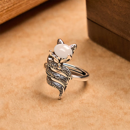 Buddha Stones Copper Fox Head Open Healing Ring