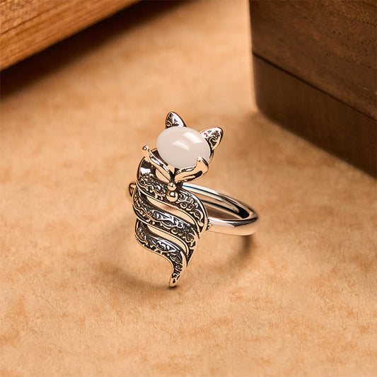 Buddha Stones Copper Fox Head Open Healing Ring