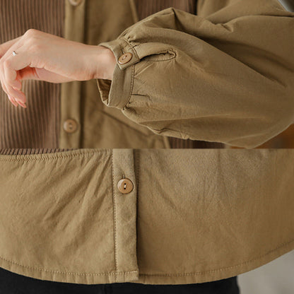Buddha Stones Commute Plain Patchwork Design Women's Cotton Long Sleeve Jacket With Pocket