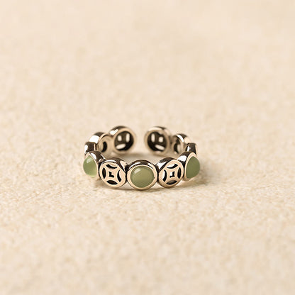 Buddha Stones Jade South Red Agate Copper Coin Prosperity Luck Open Ring