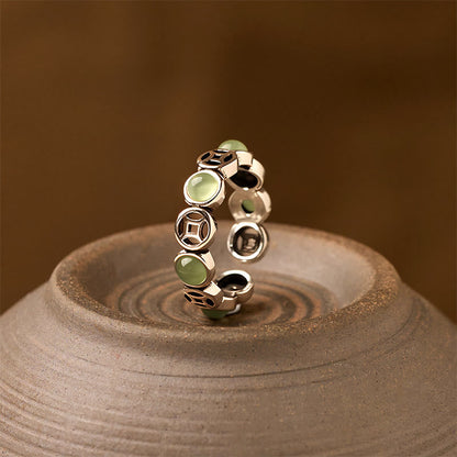 Buddha Stones Jade South Red Agate Copper Coin Prosperity Luck Open Ring
