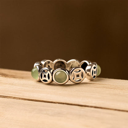 Buddha Stones Jade South Red Agate Copper Coin Prosperity Luck Open Ring