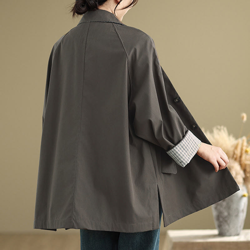 Buddha Stones Plain Patched Women's Long Sleeve Cargo Cotton Jacket With Pocket