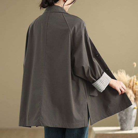Buddha Stones Plain Patched Women's Long Sleeve Cargo Cotton Jacket With Pocket