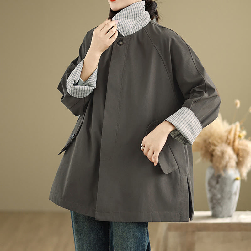 Buddha Stones Plain Patched Women's Long Sleeve Cargo Cotton Jacket With Pocket