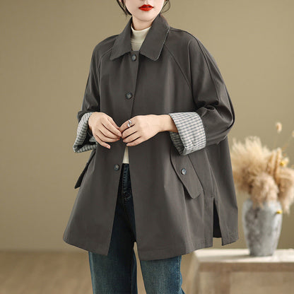 Buddha Stones Plain Patched Women's Long Sleeve Cargo Cotton Jacket With Pocket