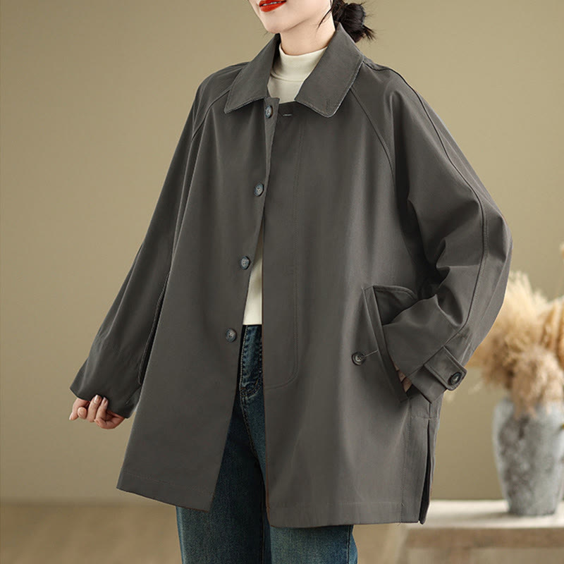 Buddha Stones Plain Patched Women's Long Sleeve Cargo Cotton Jacket With Pocket