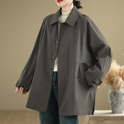 Buddha Stones Plain Patched Women's Long Sleeve Cargo Cotton Jacket With Pocket