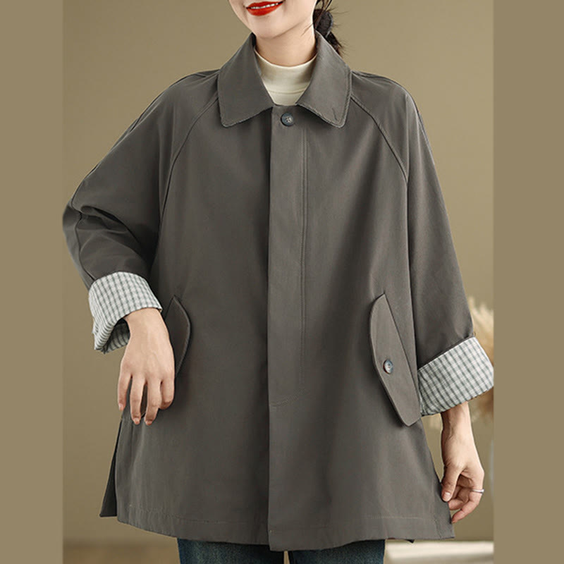 Buddha Stones Plain Patched Women's Long Sleeve Cargo Cotton Jacket With Pocket