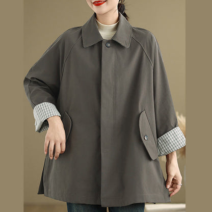 Buddha Stones Plain Patched Women's Long Sleeve Cargo Cotton Jacket With Pocket