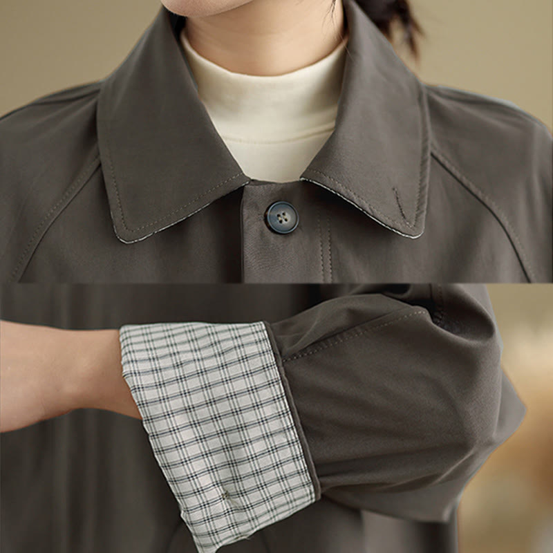 Buddha Stones Plain Patched Women's Long Sleeve Cargo Cotton Jacket With Pocket