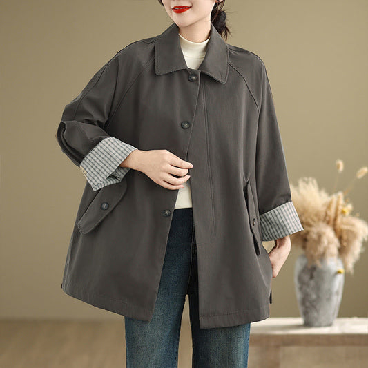 Buddha Stones Plain Patched Women's Long Sleeve Cargo Cotton Jacket With Pocket