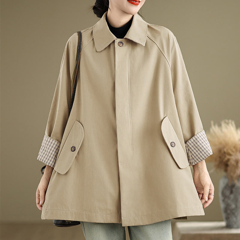 Buddha Stones Plain Patched Women's Long Sleeve Cargo Cotton Jacket With Pocket