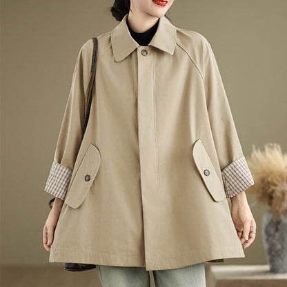 Buddha Stones Plain Patched Women's Long Sleeve Cargo Cotton Jacket With Pocket