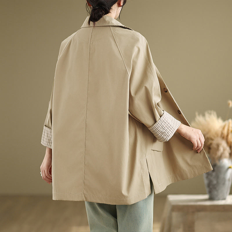 Buddha Stones Plain Patched Women's Long Sleeve Cargo Cotton Jacket With Pocket
