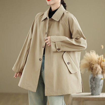 Buddha Stones Plain Patched Women's Long Sleeve Cargo Cotton Jacket With Pocket