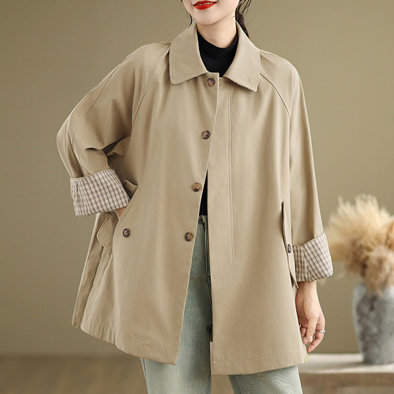 Buddha Stones Plain Patched Women's Long Sleeve Cargo Cotton Jacket With Pocket