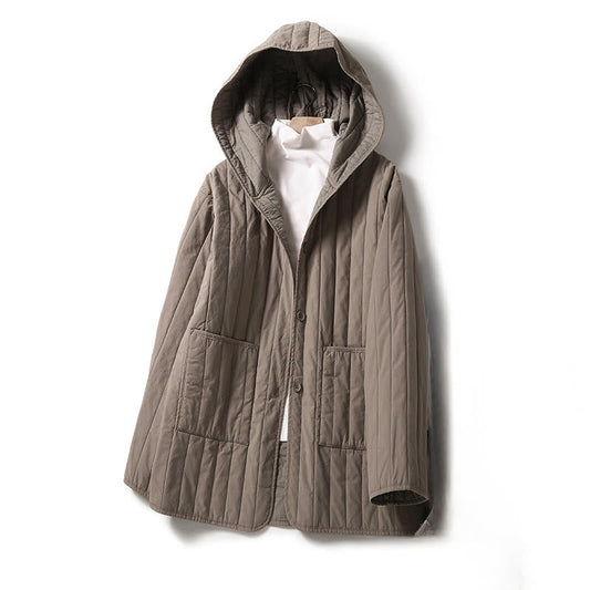 Buddha Stones Cord Design Quilting Women's Long Sleeve Cotton Hoodie Jacket With Pocket