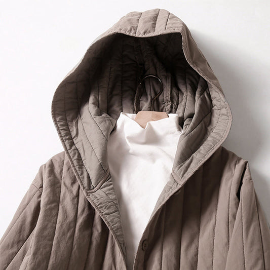 Buddha Stones Cord Design Quilting Women's Long Sleeve Cotton Hoodie Jacket With Pocket