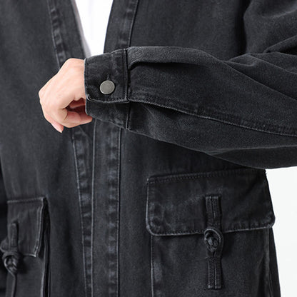 Buddha Stones Denim Button Design Men's Cotton Long Sleeve Jacket With Pockets