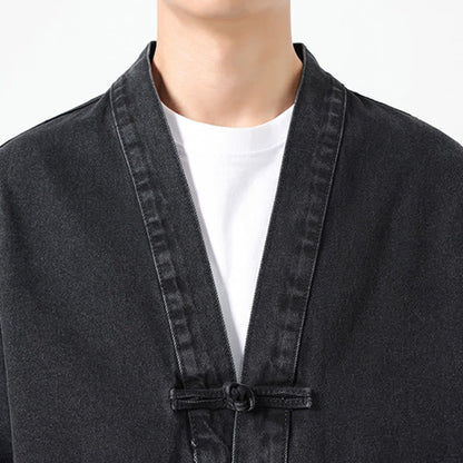 Buddha Stones Denim Button Design Men's Cotton Long Sleeve Jacket With Pockets