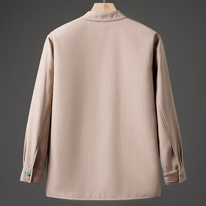 Buddha Stones Winter Embroidered Butterfly Ribbon Fleece-Lined Men's Cotton Long Sleeve Jacket