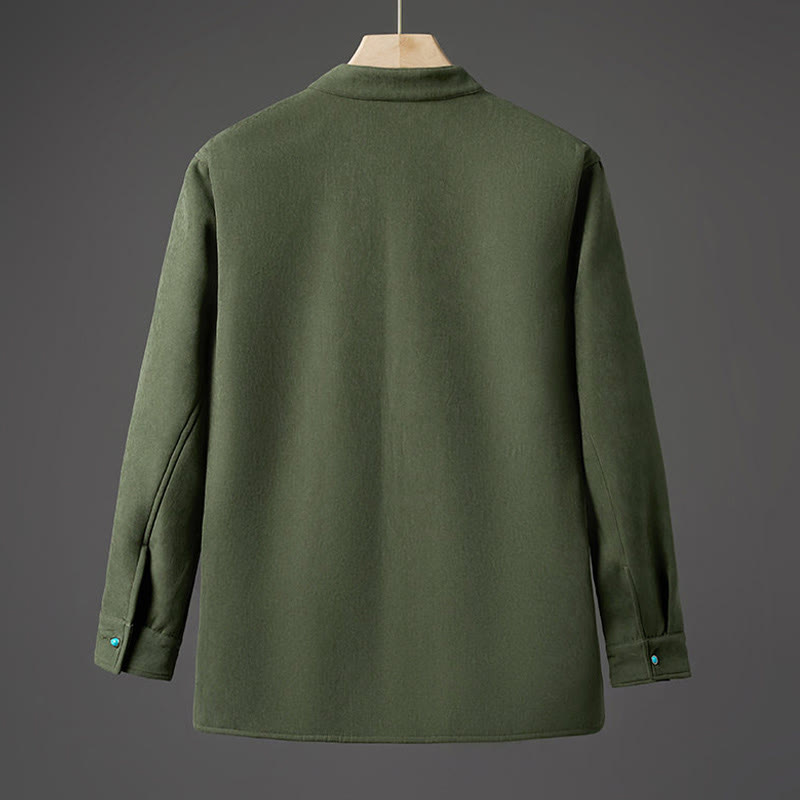 Buddha Stones Winter Embroidered Butterfly Ribbon Fleece-Lined Men's Cotton Long Sleeve Jacket