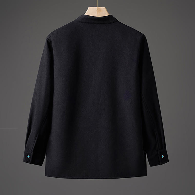 Buddha Stones Winter Embroidered Butterfly Ribbon Fleece-Lined Men's Cotton Long Sleeve Jacket