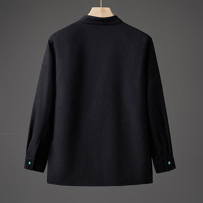 Buddha Stones Winter Embroidered Butterfly Ribbon Fleece-Lined Men's Cotton Long Sleeve Jacket