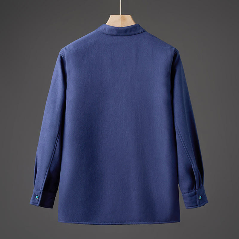 Buddha Stones Winter Embroidered Butterfly Ribbon Fleece-Lined Men's Cotton Long Sleeve Jacket