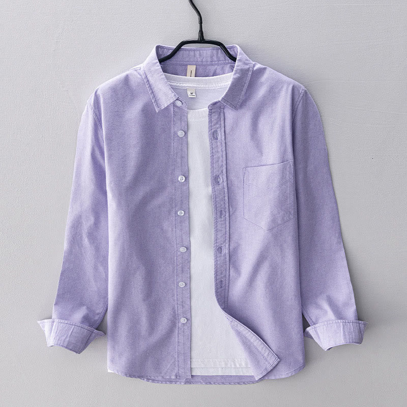 Buddha Stones Solid Color Long Sleeve Buttons Down Design Men Cotton Shirt Clothing