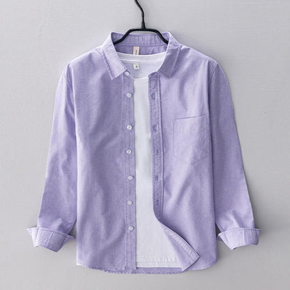 Buddha Stones Solid Color Long Sleeve Buttons Down Design Men Cotton Shirt Clothing