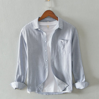 Buddha Stones Solid Color Long Sleeve Buttons Down Design Men Cotton Shirt Clothing