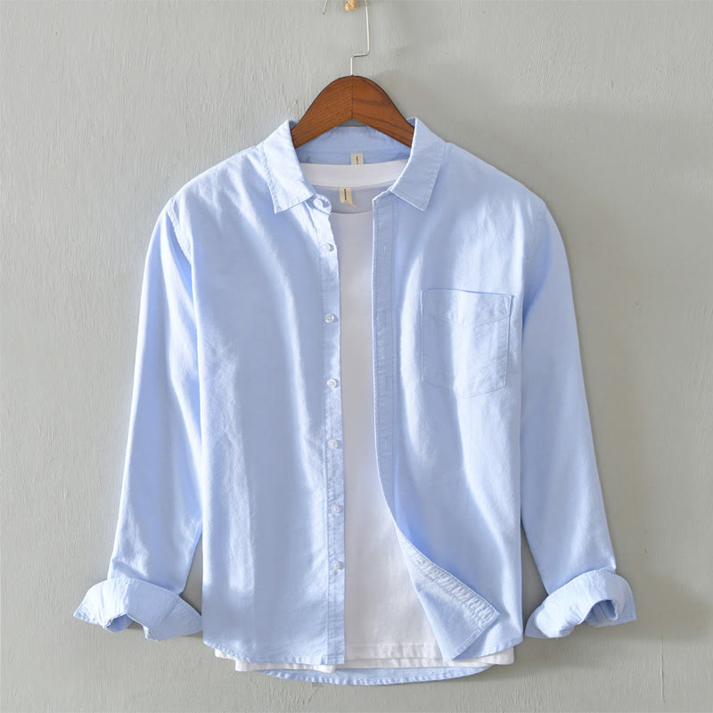 Buddha Stones Solid Color Long Sleeve Buttons Down Design Men Cotton Shirt Clothing