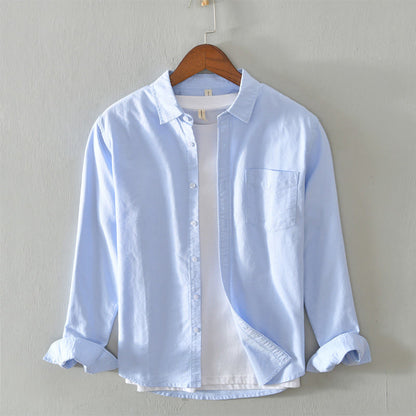 Buddha Stones Solid Color Long Sleeve Buttons Down Design Men Cotton Shirt Clothing