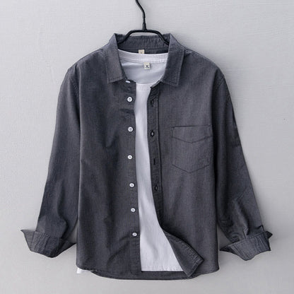 Buddha Stones Solid Color Long Sleeve Buttons Down Design Men Cotton Shirt Clothing